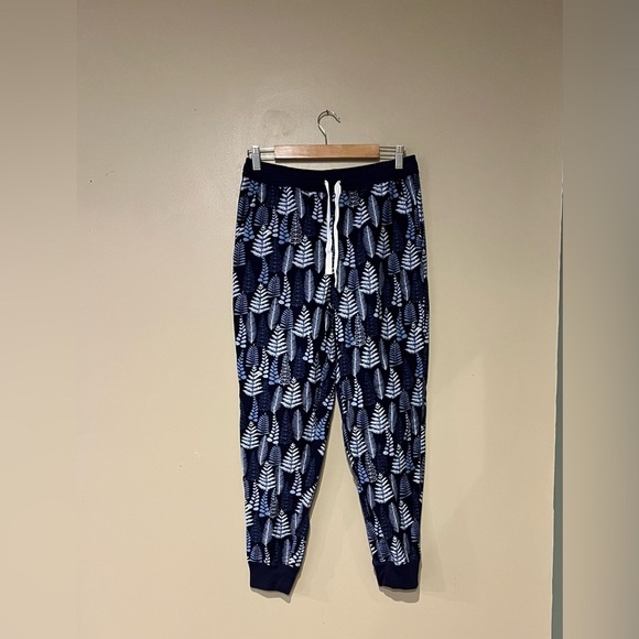 Garnet Hill Blue Fern Print Flannel Jogger Pants Pima Cotton Loungewear Size S - Picture 1 of 8